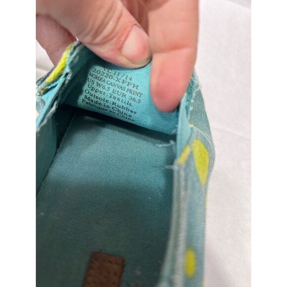 Olukai Nohea women size 6.5 Canvas Slip-On Shoes With Leaf Pattern In Teal & Yel - Picture 6 of 7